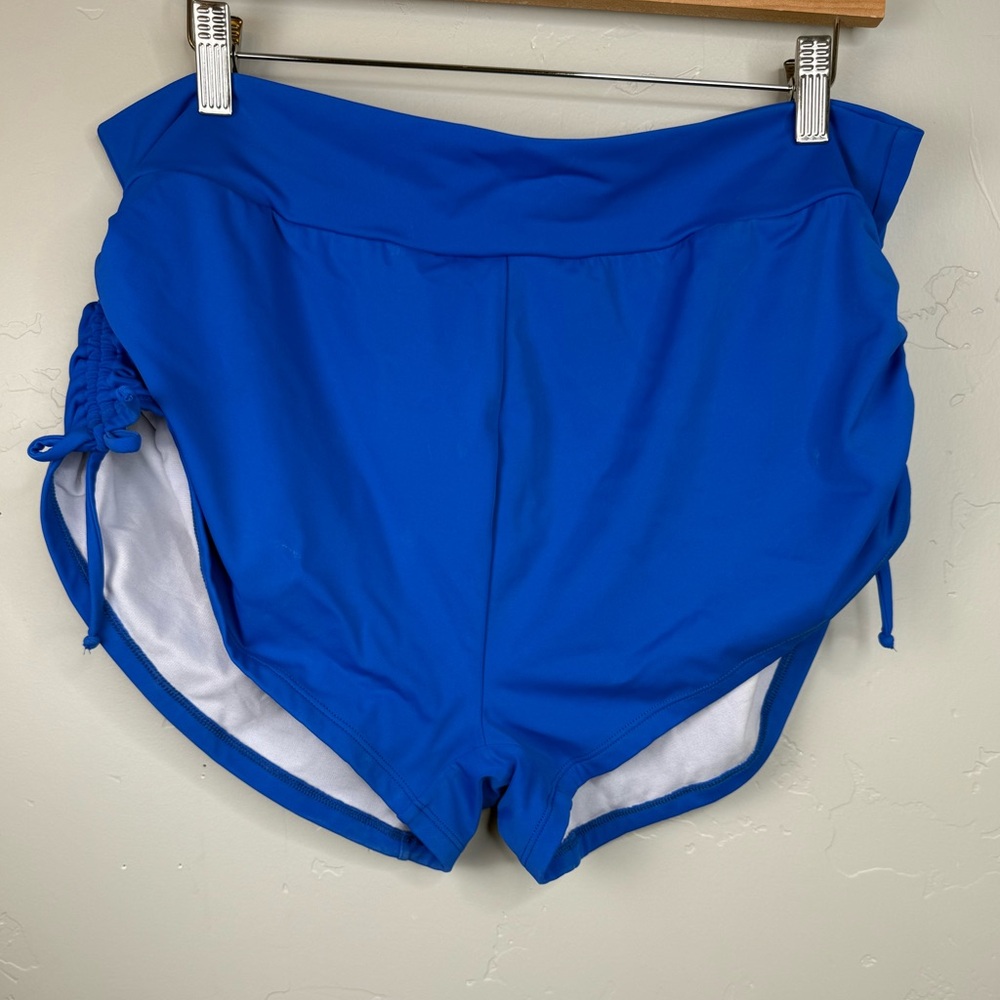 Swimsuits For All Adjustable Swim Shorts Side Ruched Swim Bottom Blue Size 18 - Picture 4 of 11